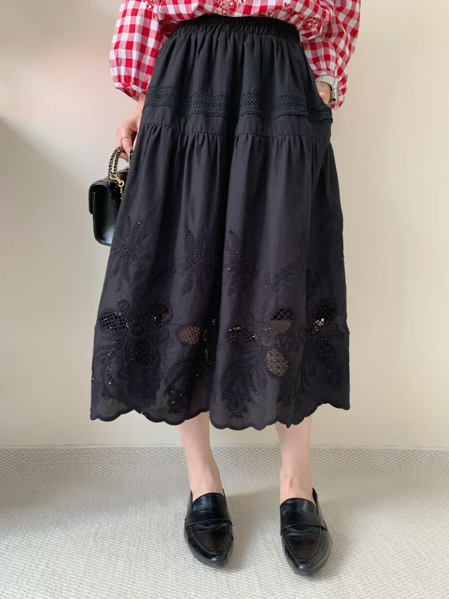 刺綉通花半截裙(26~39寸腰)