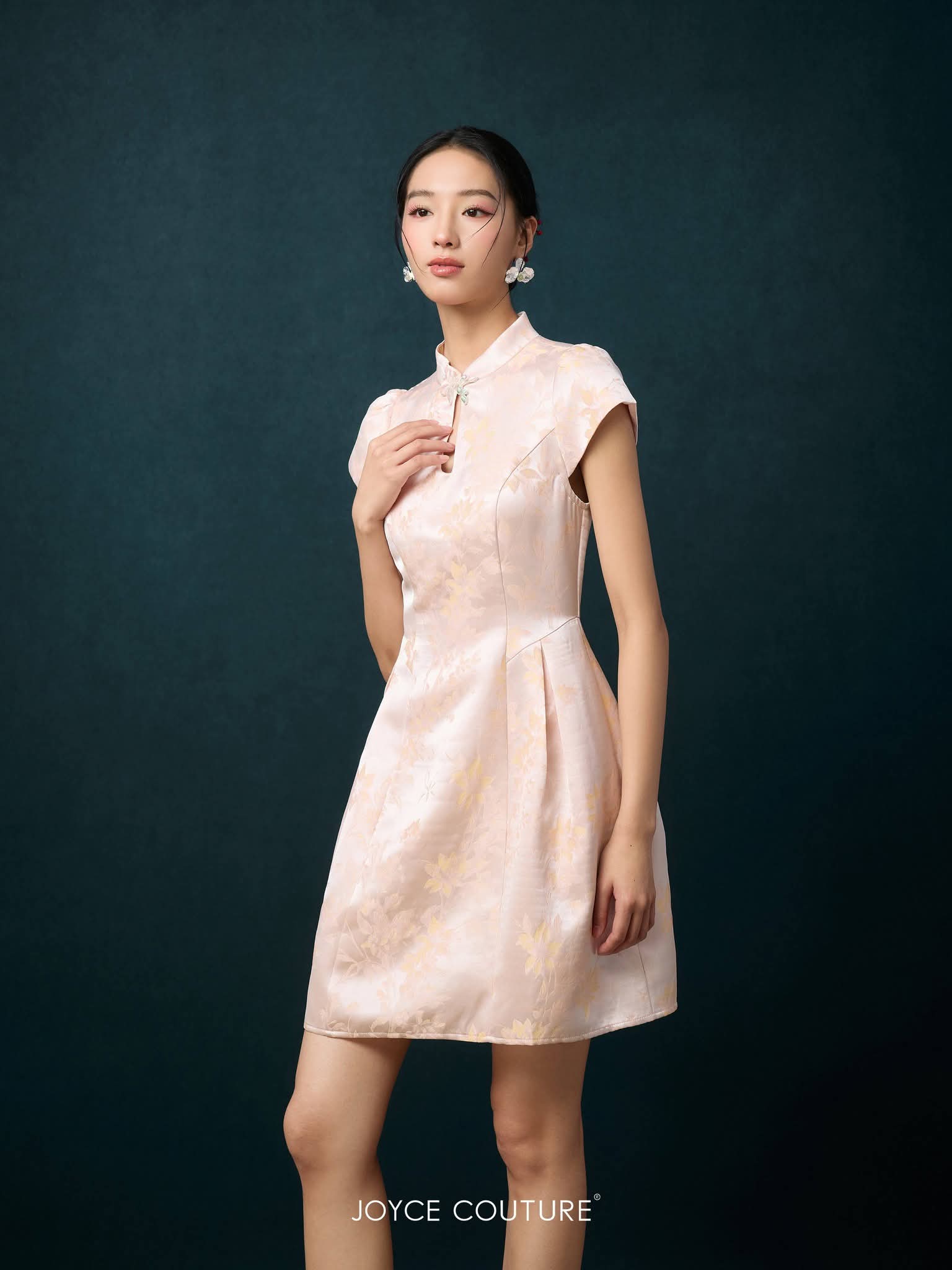 露背自带胸垫旗袍连身裙 D0364