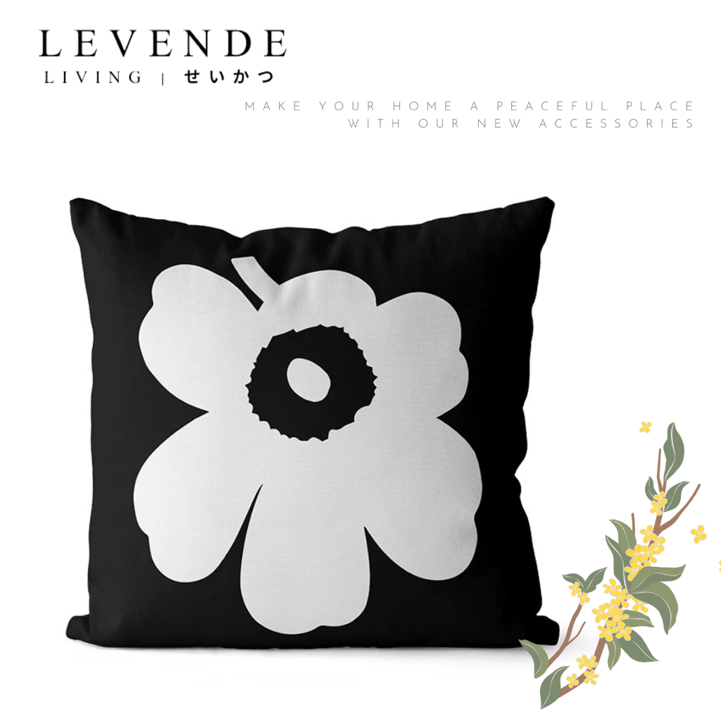 Levende 黑白幾何花朵抱枕套