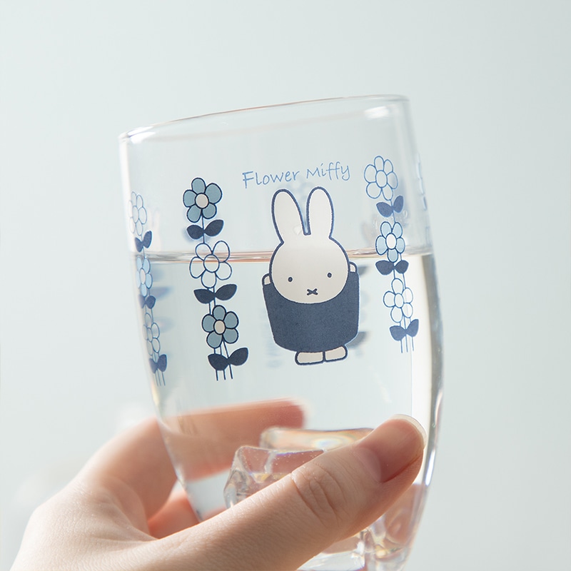 預購 miffy MF 限定 藍花玻璃杯 350ml 連假花一小扎 