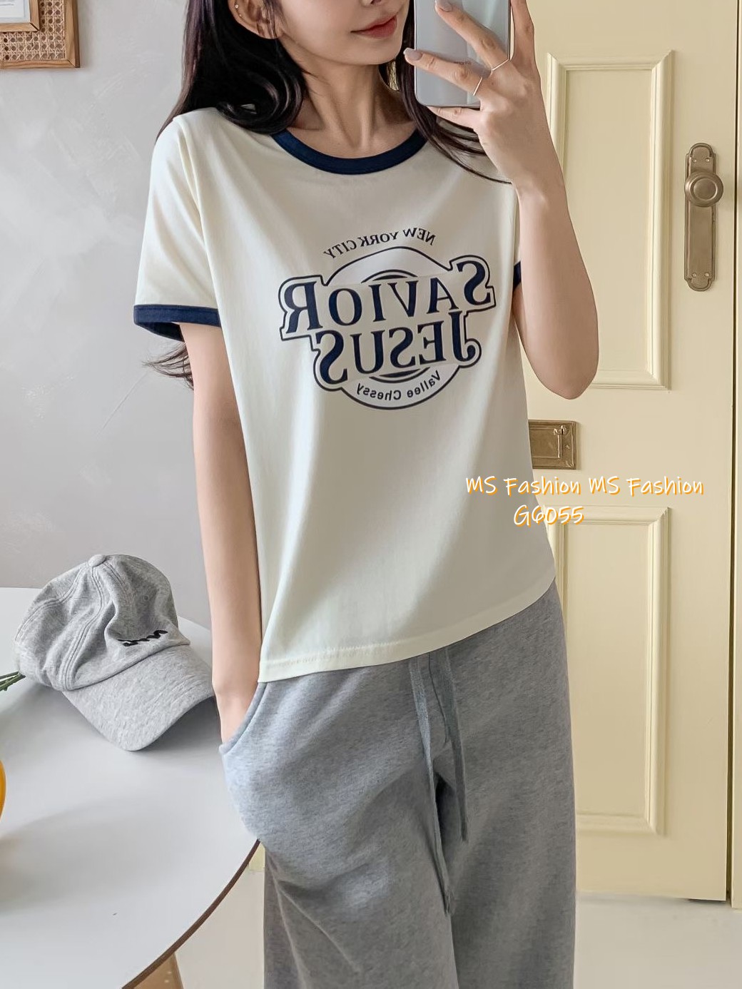 G6055 韓國🇰🇷拼色字母print top