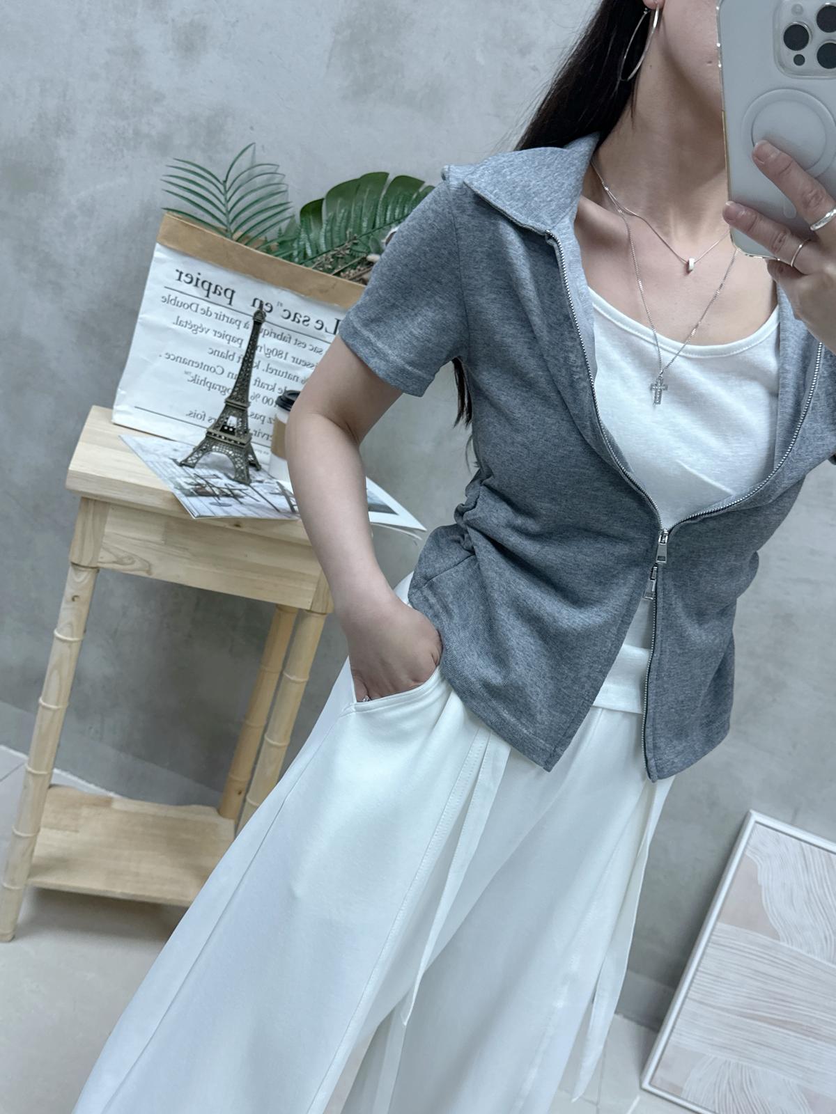 假兩件雙拉鏈Top