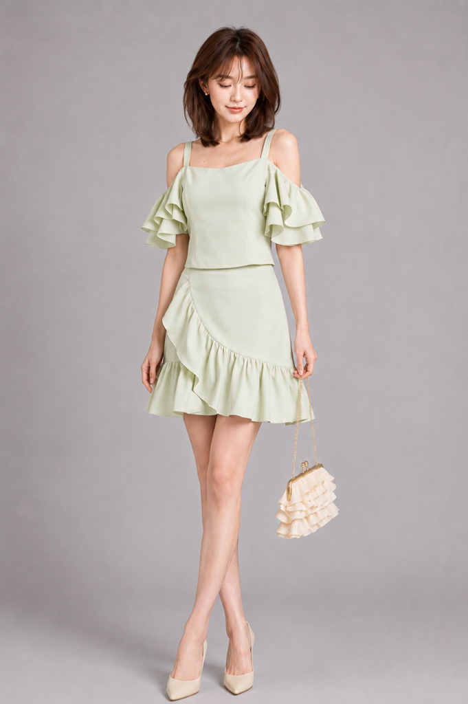 580261 Ruffle Wrap Mini Skirt