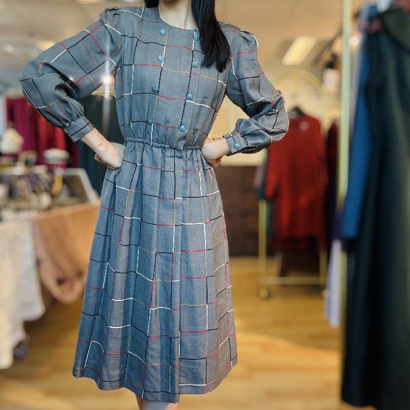 Vintage Checked Pattern Double-Breasted Day Dress (PP001-21)