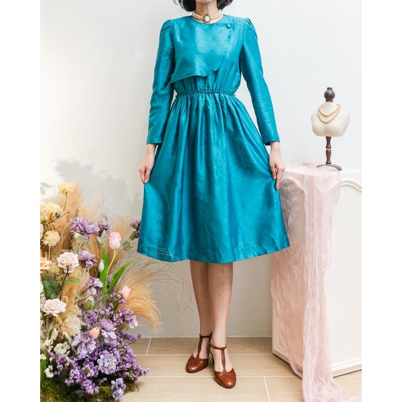 Vintage Japanese Miss Onward Silky Blue Evening Dress(MT1608-84)