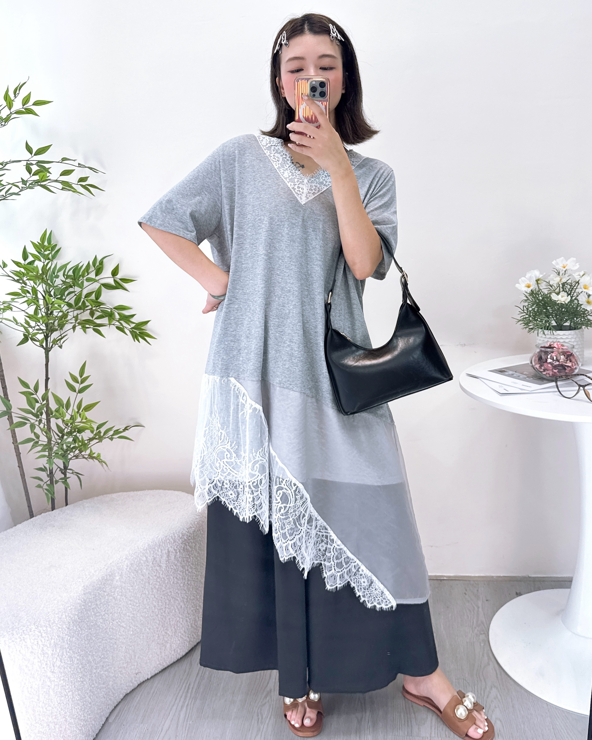 絕美拼網紗通花長上上衣/Ops 2色