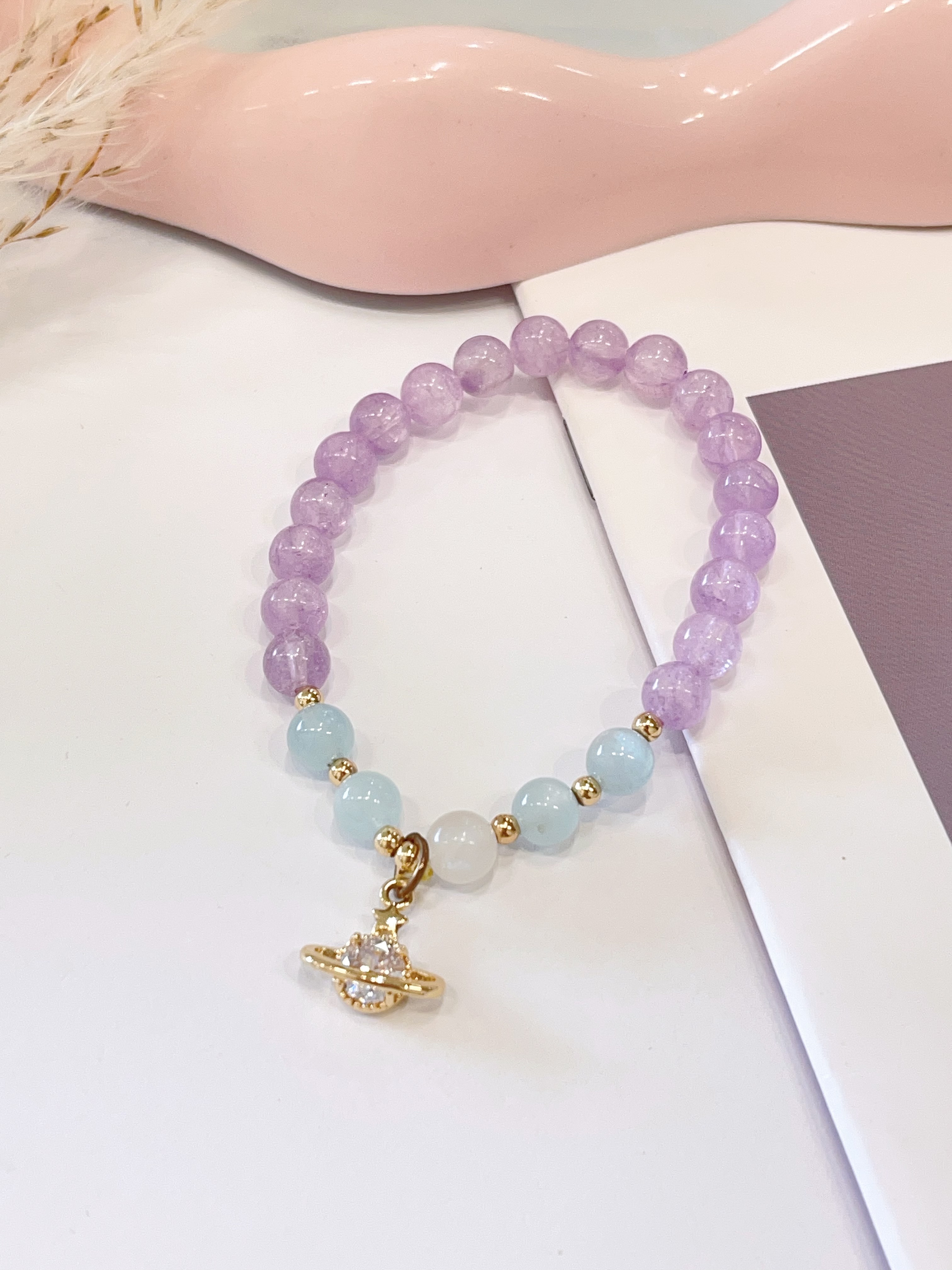 💜🌊🌙 薰衣草紫水晶 × 海蓝宝 × 白月光手串 Lavender Amethyst, Aquamarine & Moonstone | 6/7mm 