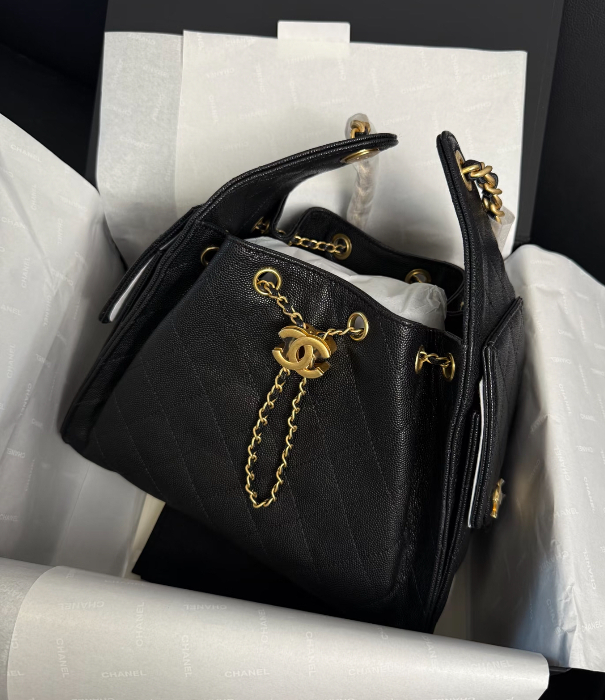 Chanel 25Bag 黑金荔枝皮 Mini