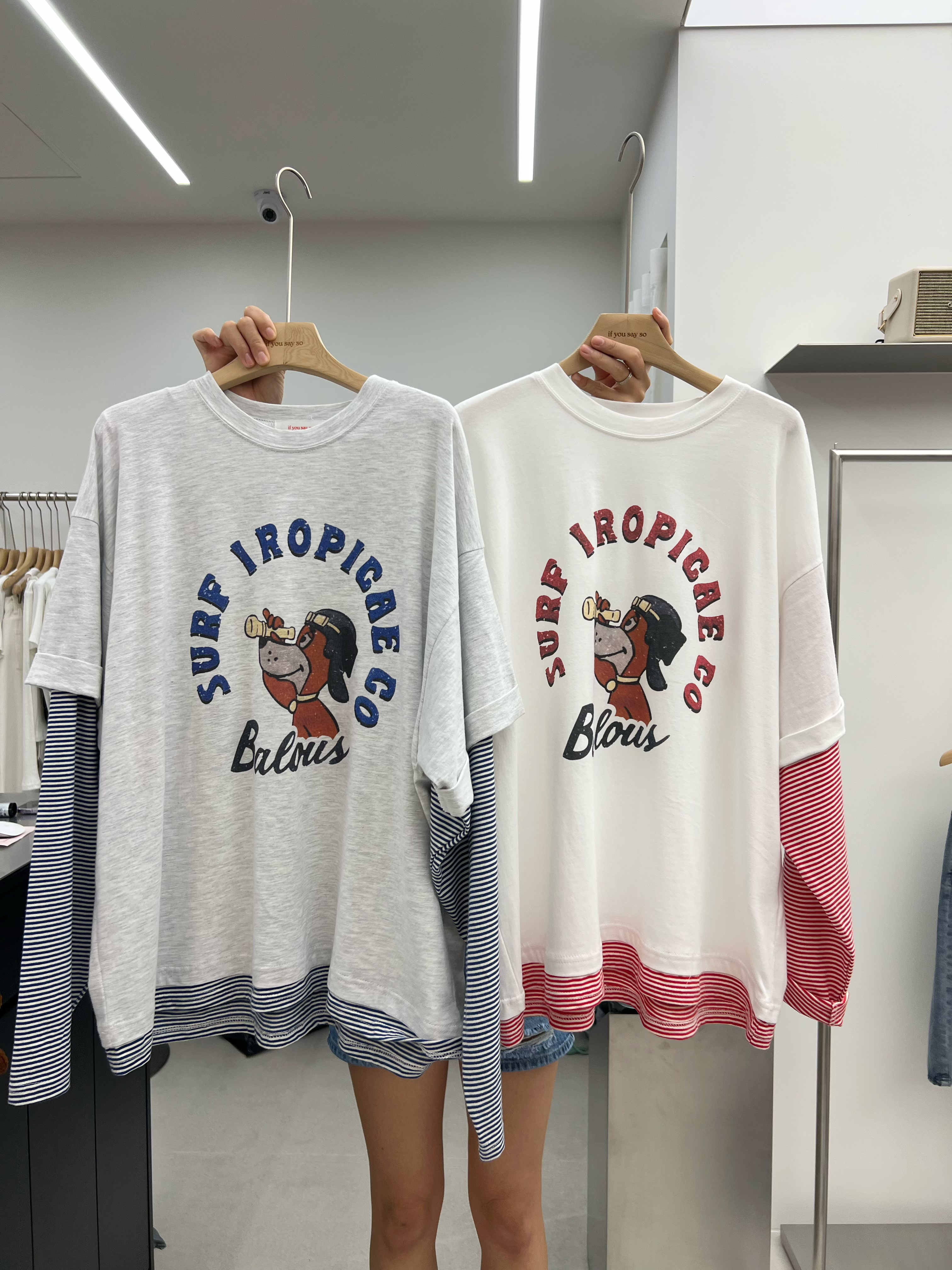 拼接手袖狗狗大Tee