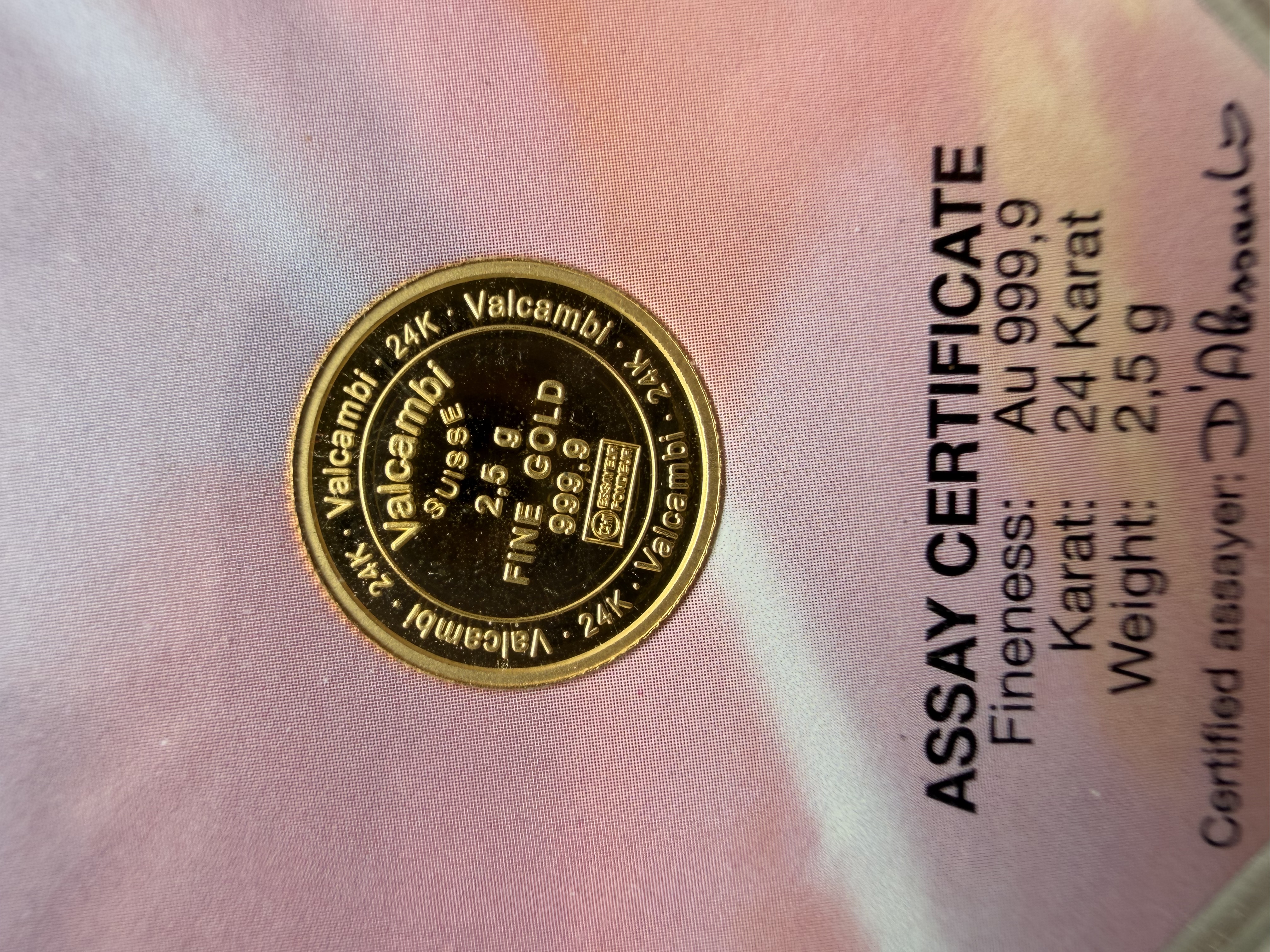 (SN:4947) VALCAMBI 🇨🇭RARE Rose 2.5g Swiss Gold Bar Emas 999.9 玫瑰