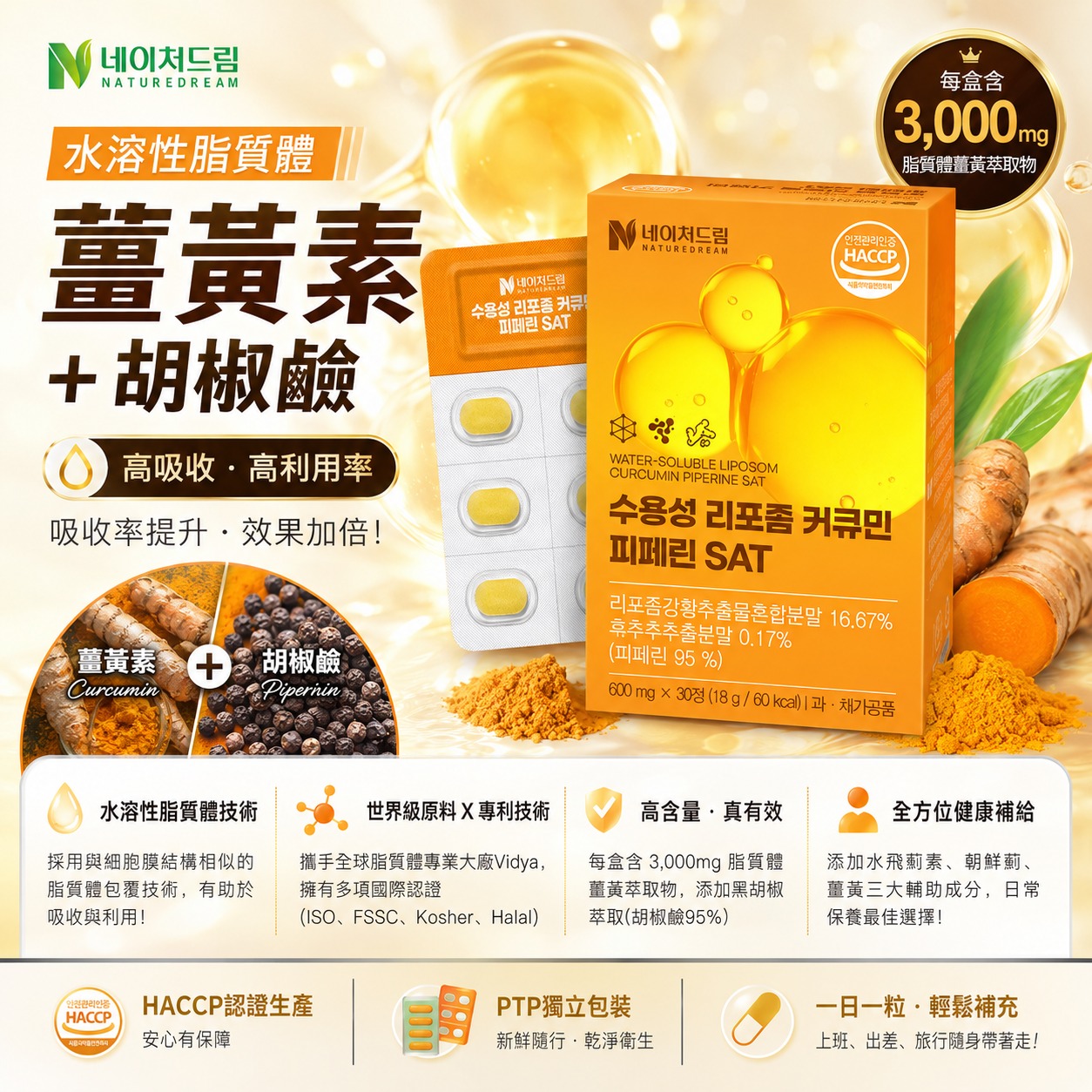 【預訂】韓國 NATURE DREAM 水溶性脂質體薑黃素+胡椒鹼30粒 (1套2盒)