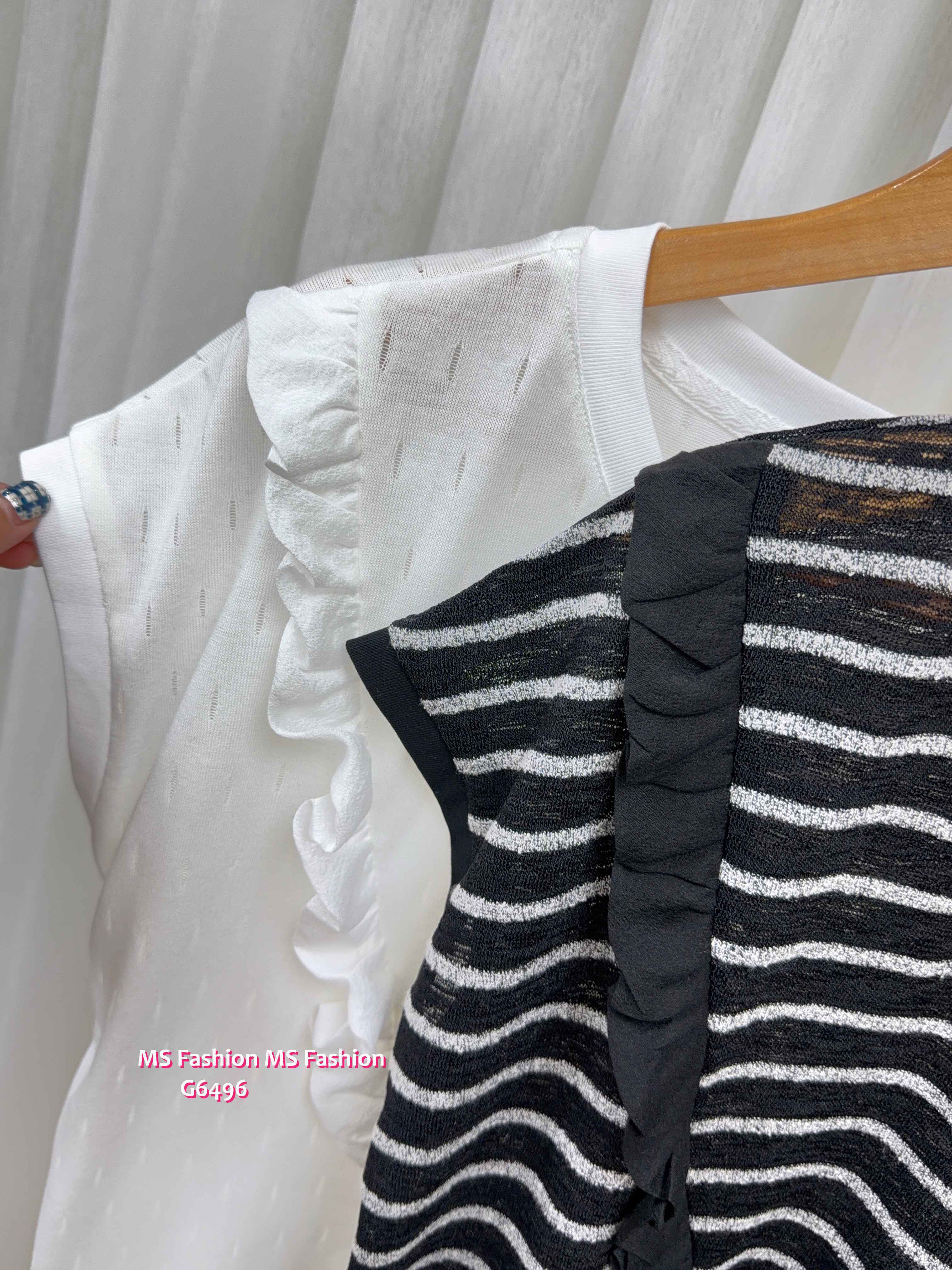 G6496 特色衫腳拼ruffle top