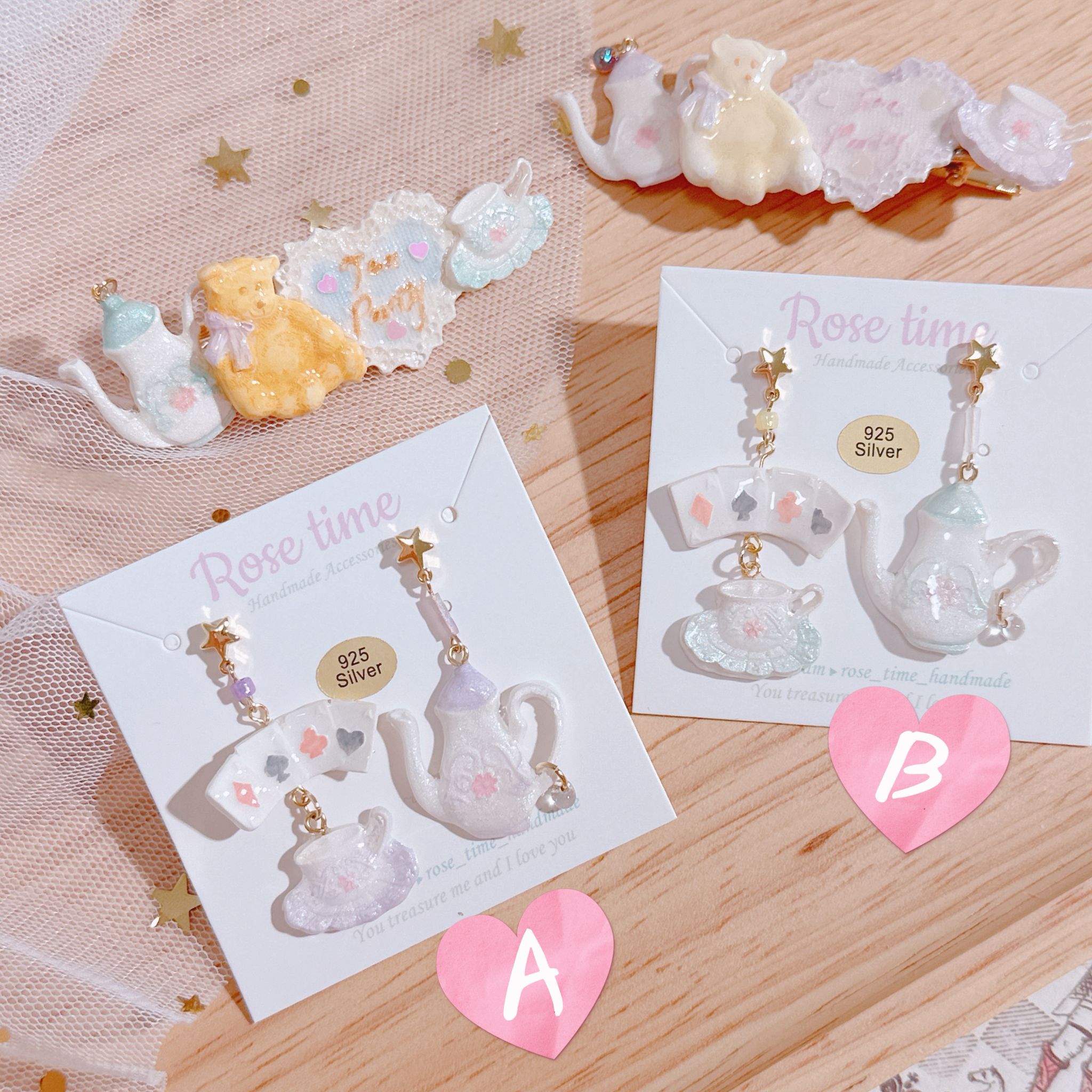 ᴿᵒˢᵉ ᵗⁱᵐᵉ ʰᵃⁿᵈᵐᵃᵈᵉ7️⃣週年 #3月31日-4月2日半價飾物 🈹  愛麗絲甜甜下午茶系列 耳環 兩色入🩵🩷