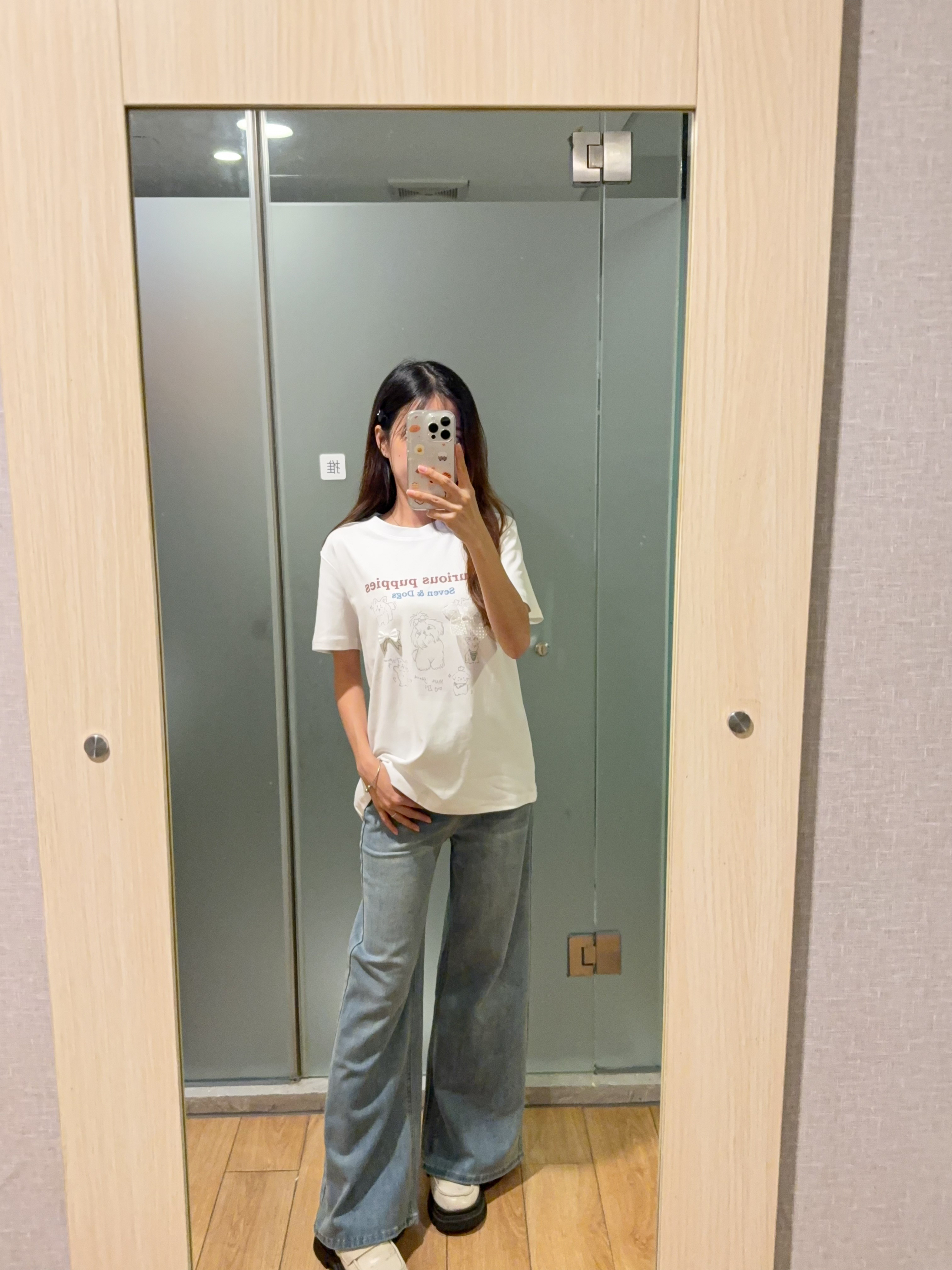 立体波点蝴蝶结可爱小狗宽松上衣R2996