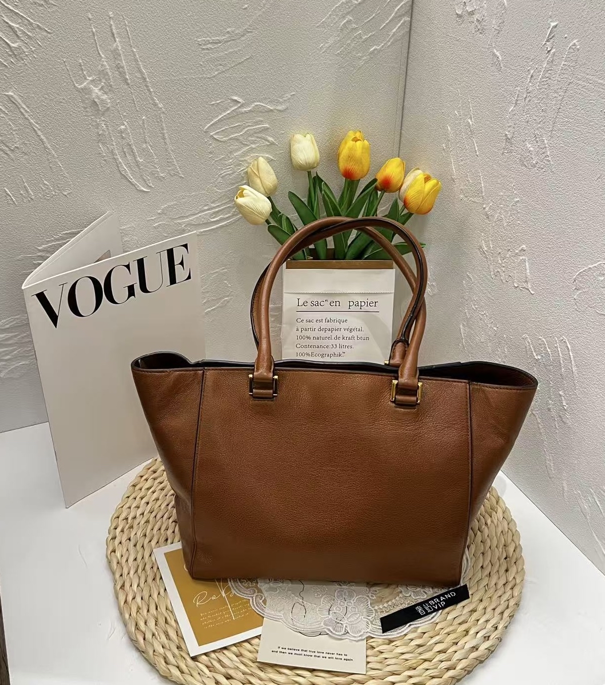 Prada Daino Leather Tote Bag (Cognac)