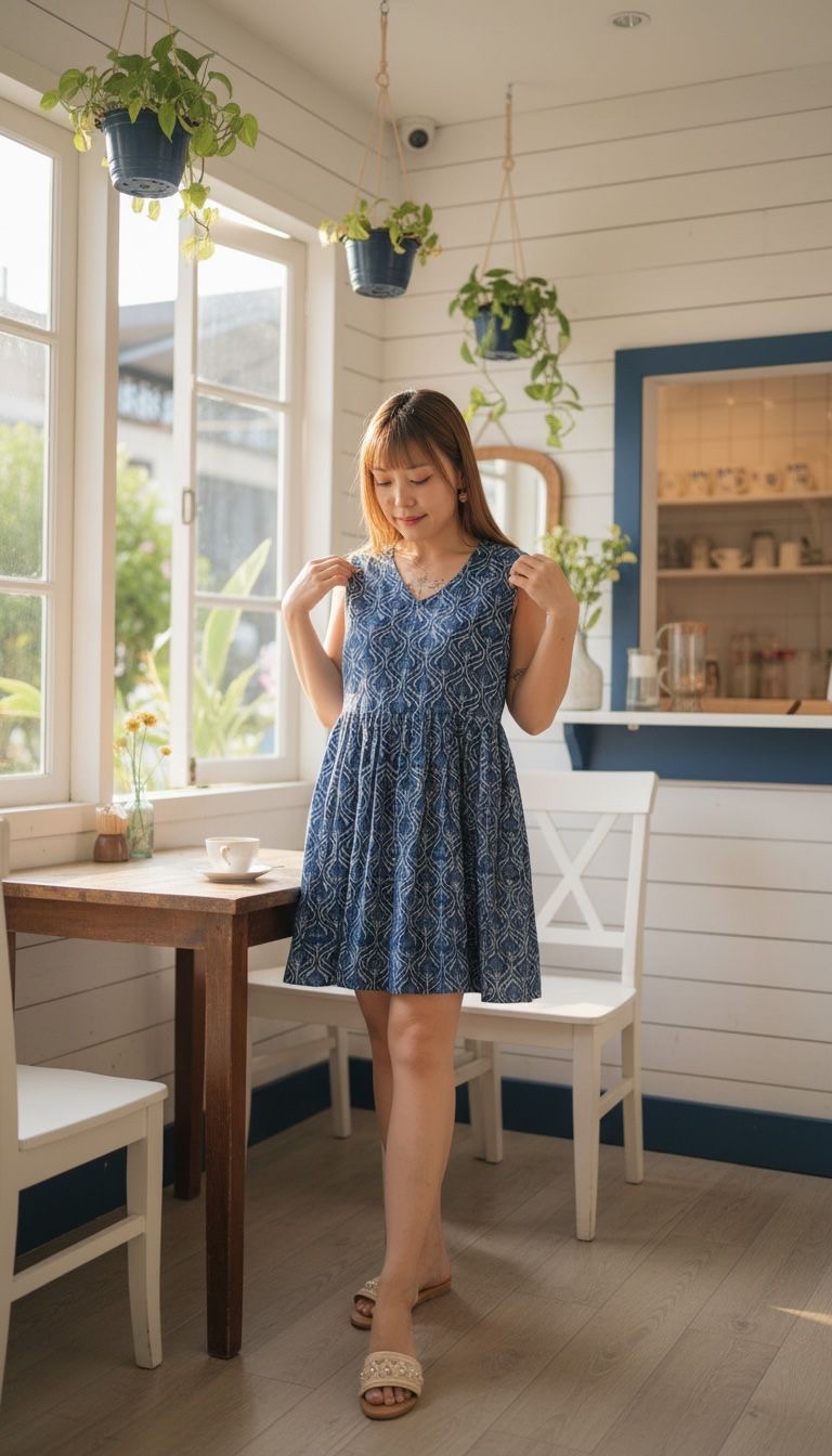 2387 Blue dyed Square Print Short OP