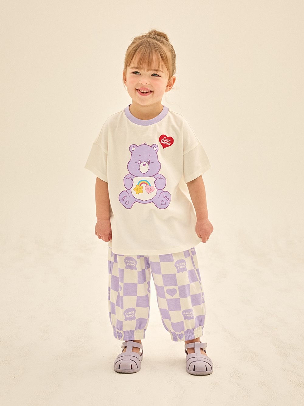 ☀️預訂 韓國直送☀️🇰🇷正版Care Bears兩色幸運朋友小熊印花棋盤格紋上下套裝