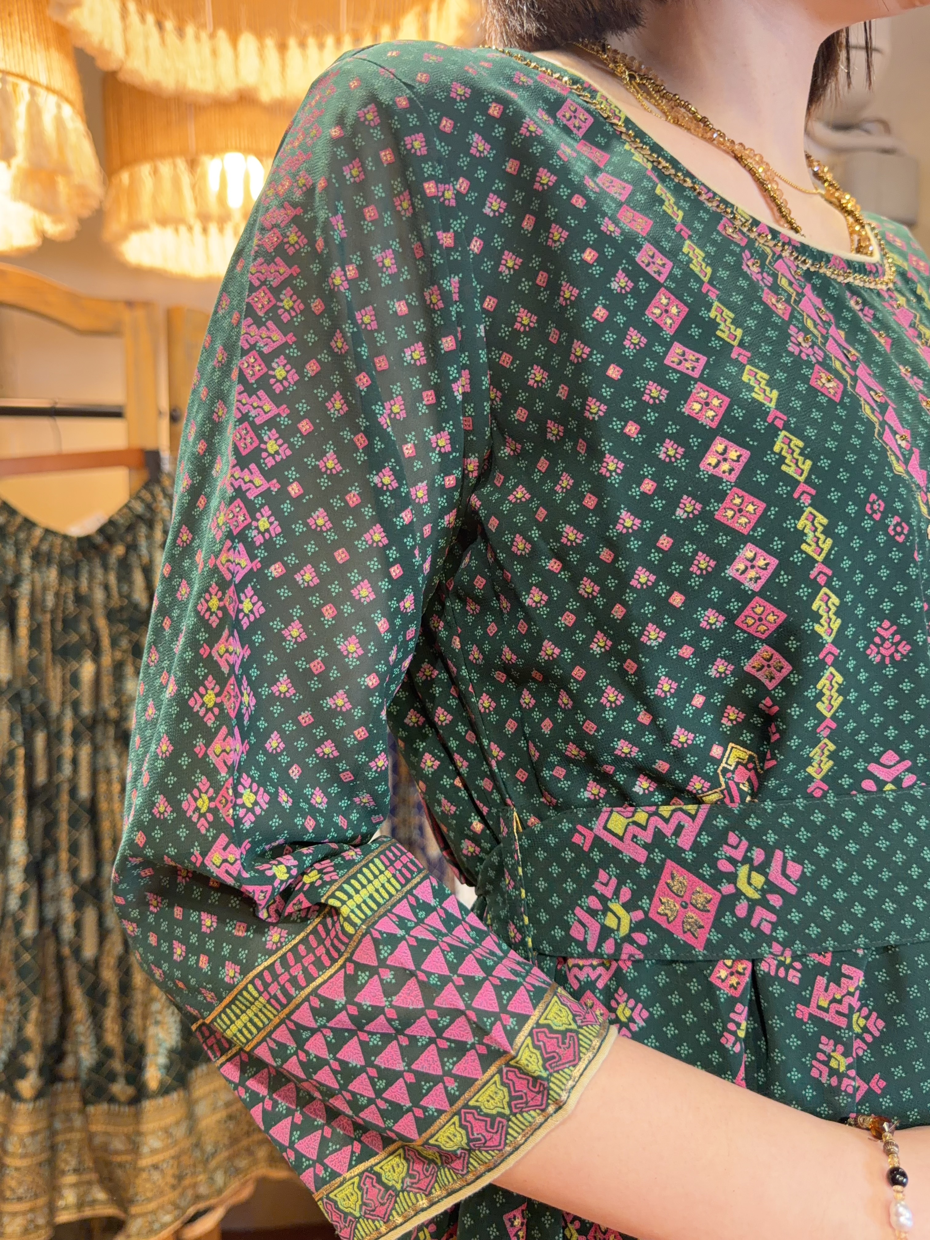 2374 Forest Green X Pink Chiffon OP with Belt 52.5"