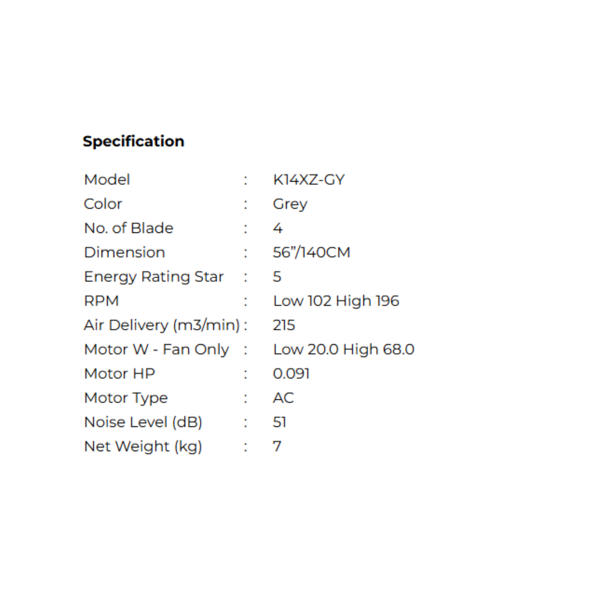 KDK 56" Ceiling Fan 4-Blade Brown (K14XZ-PBR)