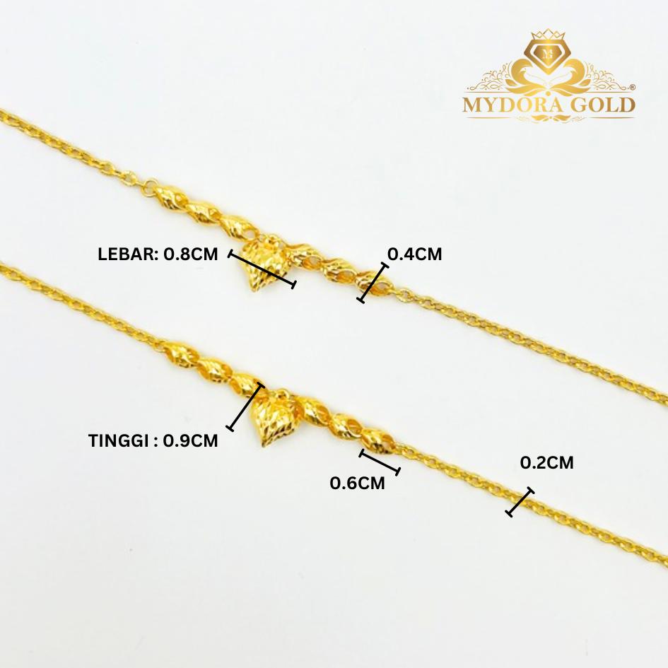 MYDORA Rantai Tangan Sauh Matahari Fesyen + Mini Siput Gantung Love Pahat l EMAS 916/22K