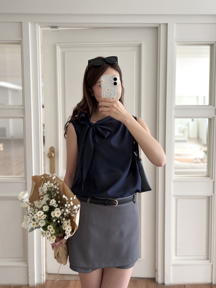 Sheer Tie-Neck Top (Navy)