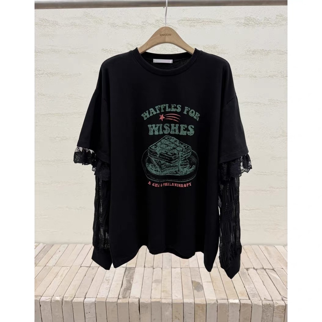 假2 件雪紡lace 袖Top