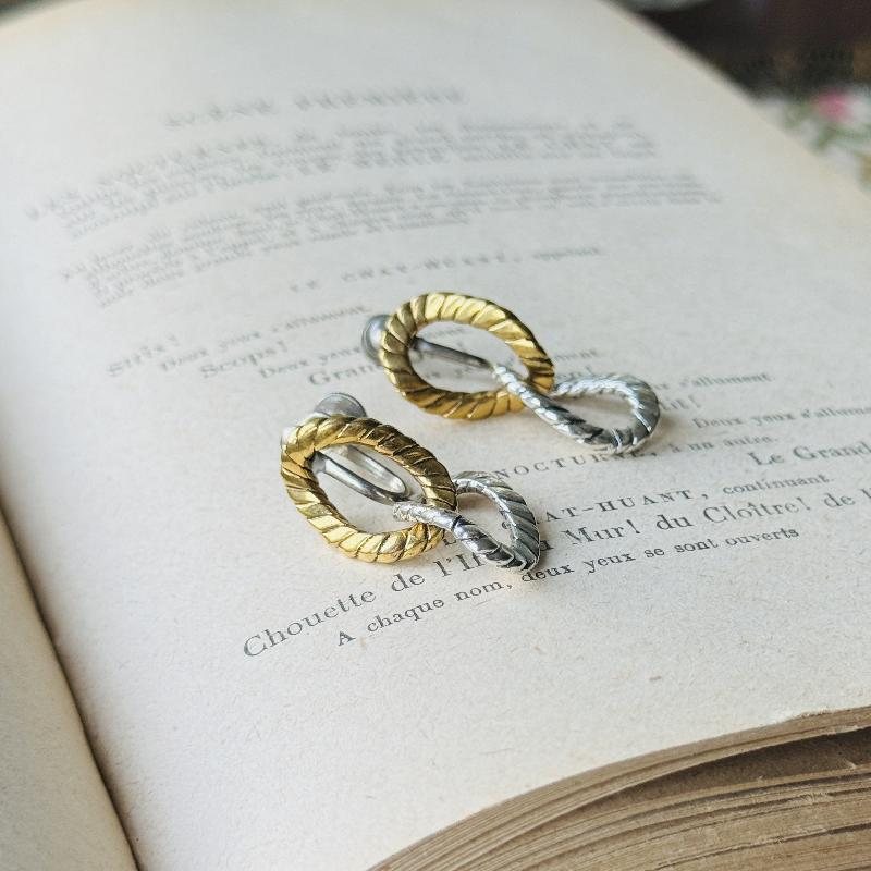 Vintage C.a. 1950s Gold & Silver Tone Intertwining Loop Dangle Screw-back Earrings(MT2070)