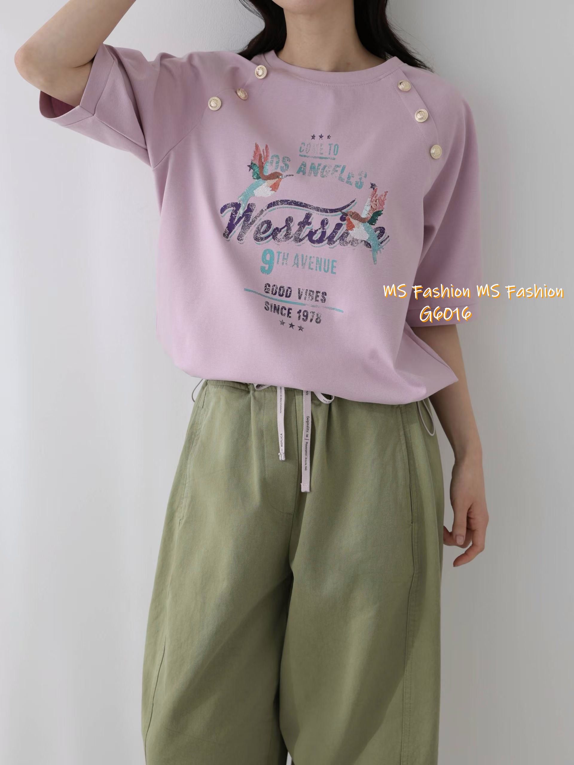 G6016 韓國🇰🇷靚print肩鈕top