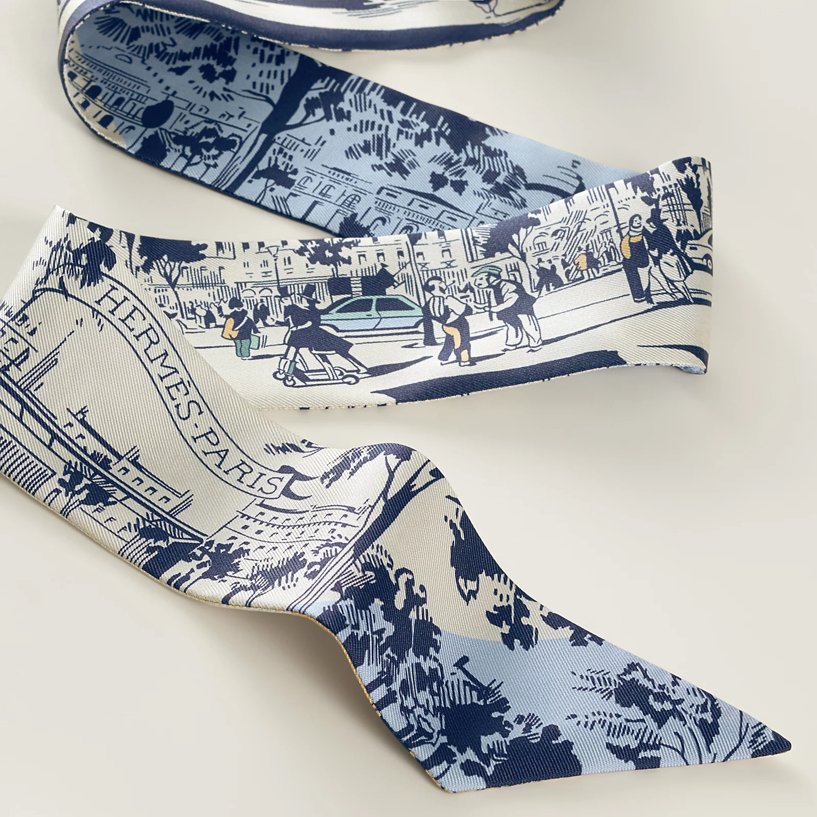 Hermès 全新🆕 100%絲 A l'Ombre des Boulevards圖案 Twilly