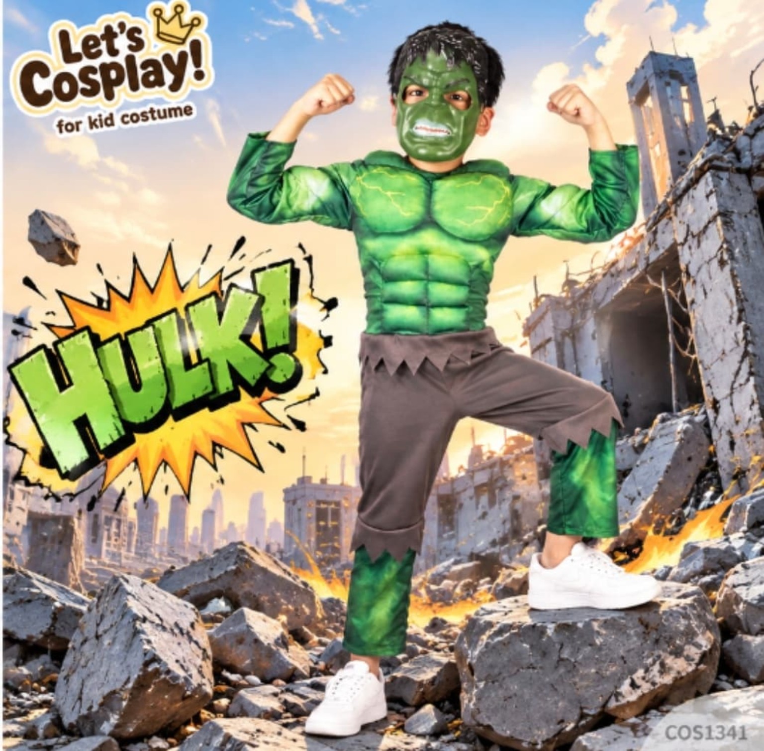 兒童變形俠醫 Hulk 綠巨人肌肉連身衣連面具套裝｜萬聖節服裝・英雄主題日｜Lets Cosplay