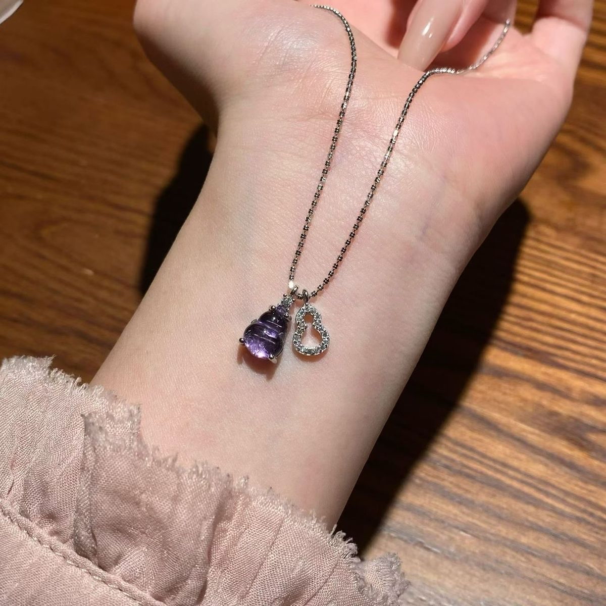 💜纯银镶紫水晶葫芦项链 