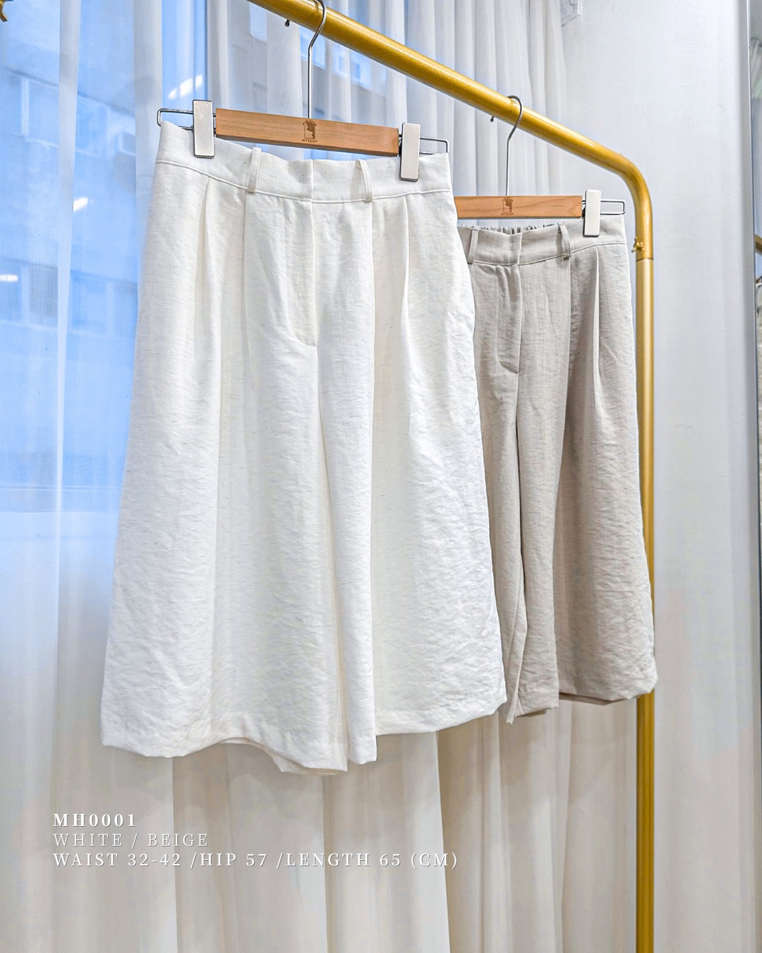 假日高級感～亞麻百慕達6分褲 MH0005 - 杏色 BEIGE