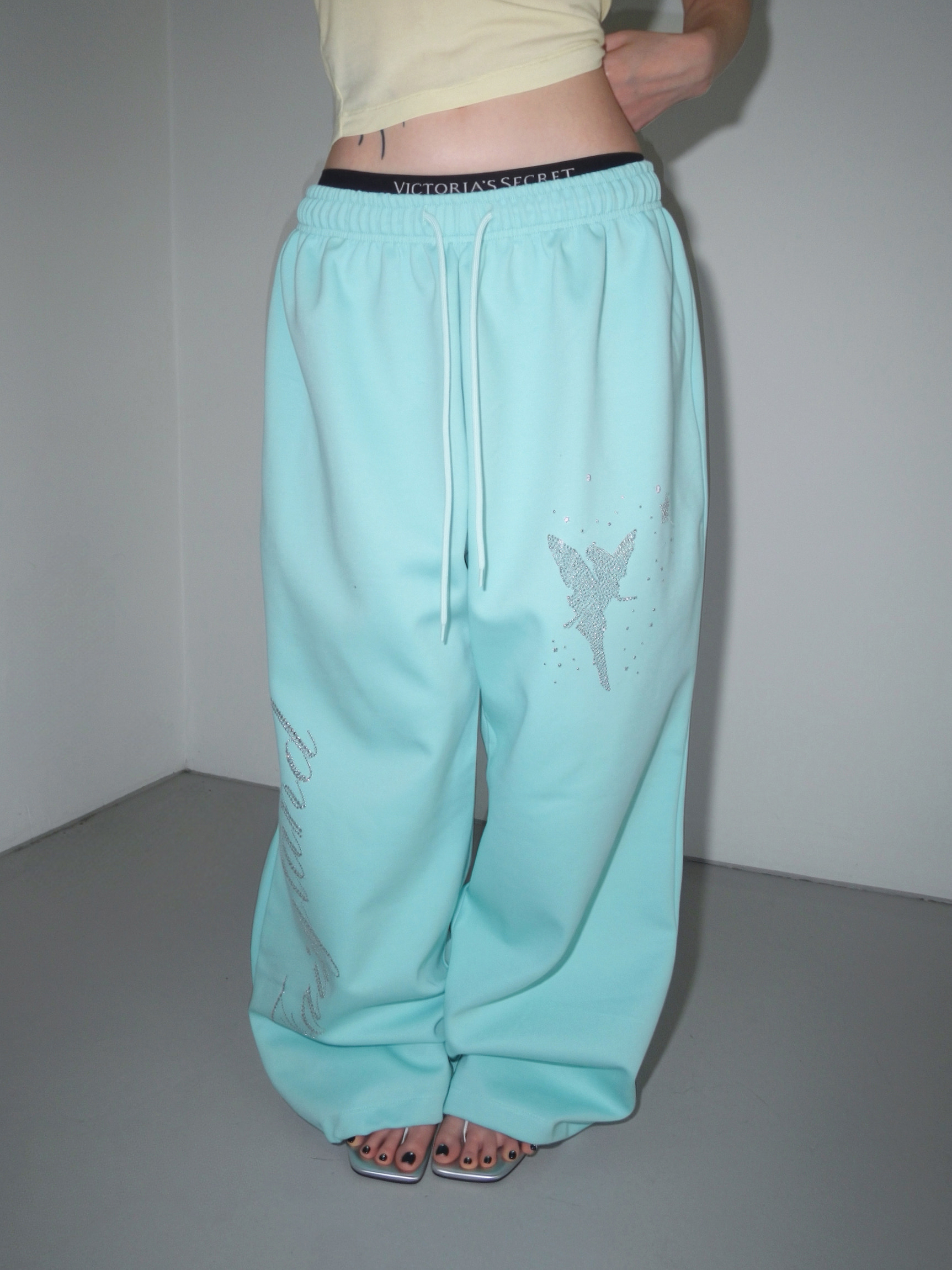 Rhinestone Graphic Wide-Leg Pants