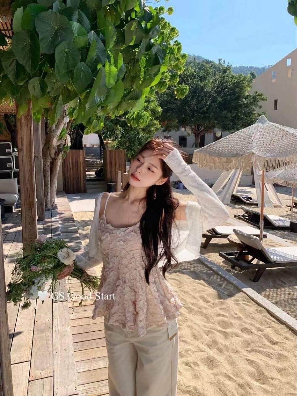 4623 GS START "ROSÉE PETALINE TOP”法式玫瑰花瓣吊带上衣