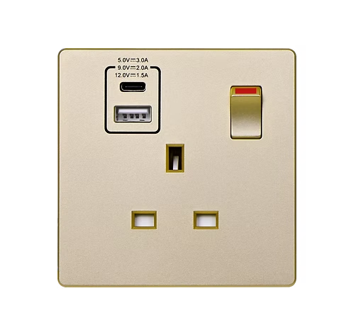 MK Aria 太空金 13A單蘇有掣連Type A+C USB 插座