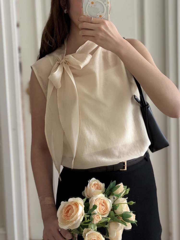 Sheer Tie-Neck Top (Cream)