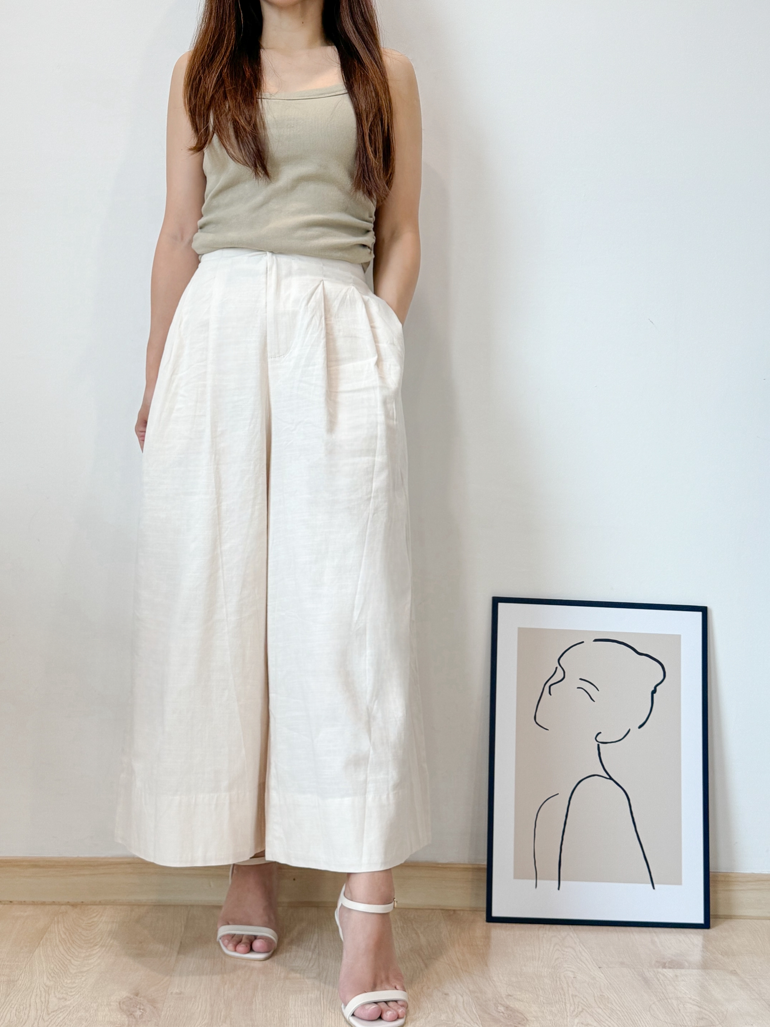 Cotton Linen Straight Wide Leg Trouser 必入！小个子梨形也能穿出大长腿！休闲直筒阔腿棉麻长裤 （3 Colours )