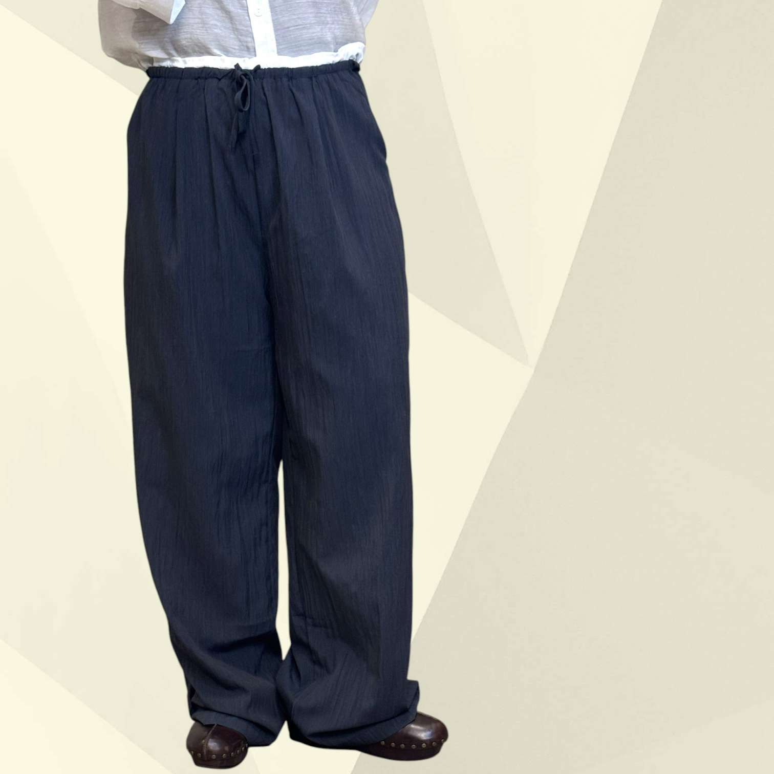 221194 撞色風褸料長褲