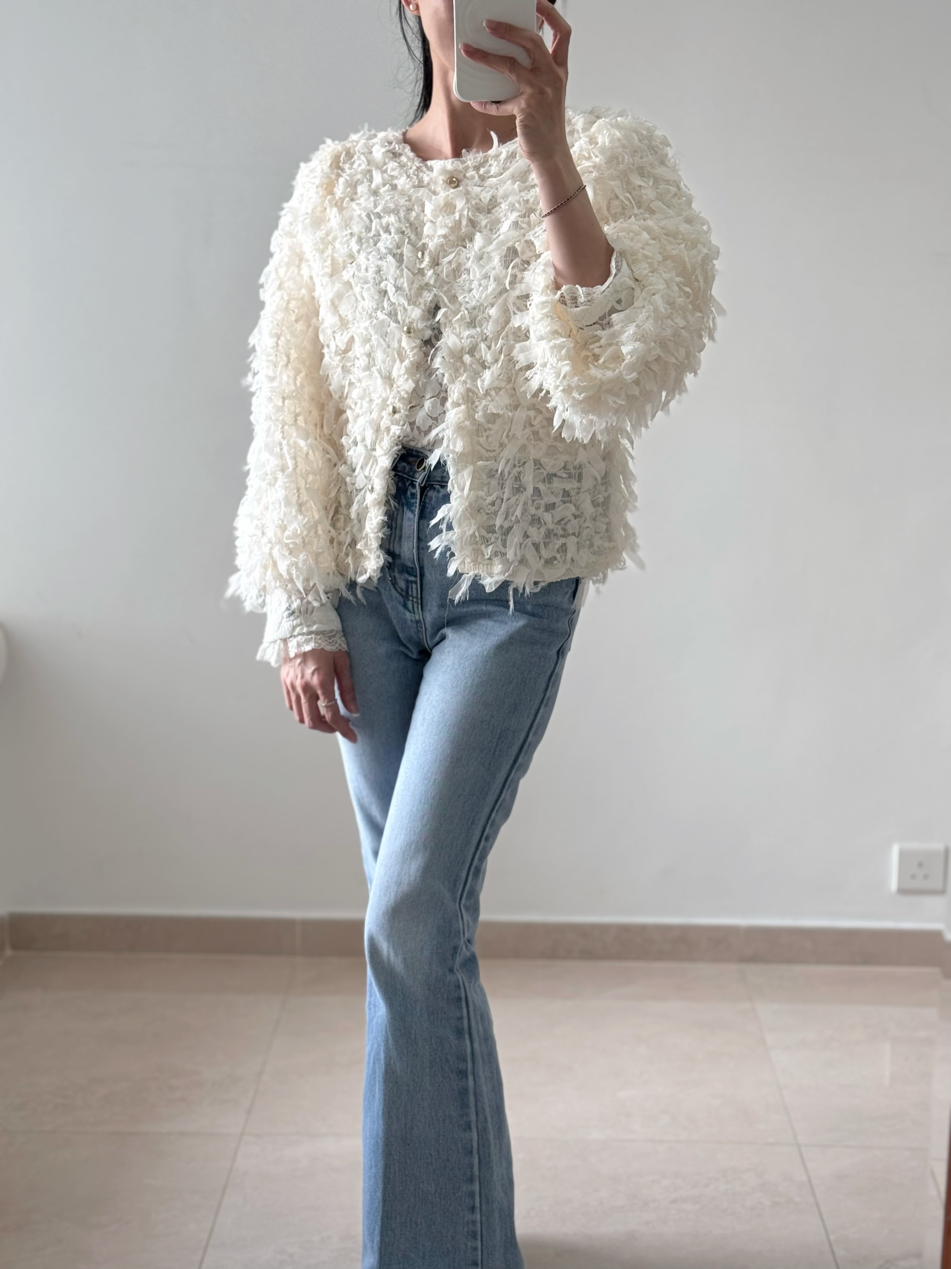 Elegant chiffon lace ribbon cardi
