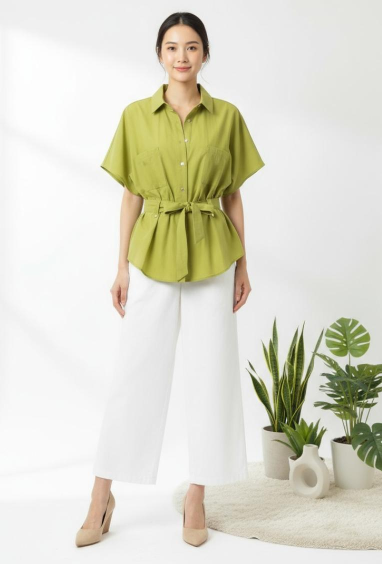 Belted Twin Pocket Blouse