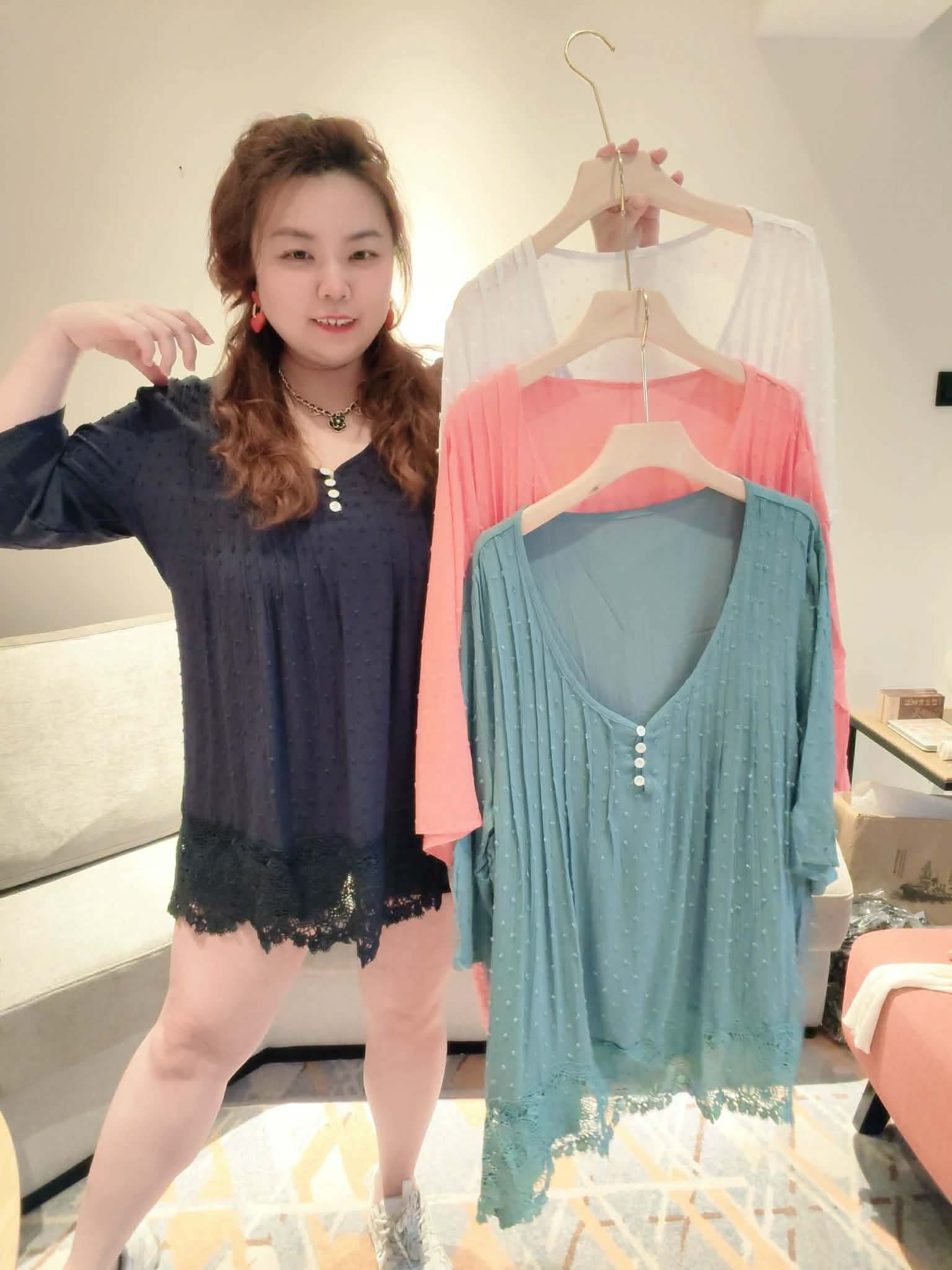 YPB08 260402 中袖高档冰丝棉麻蕾丝衫