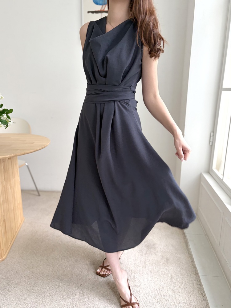 Athena Drape Dress (Charcoal)