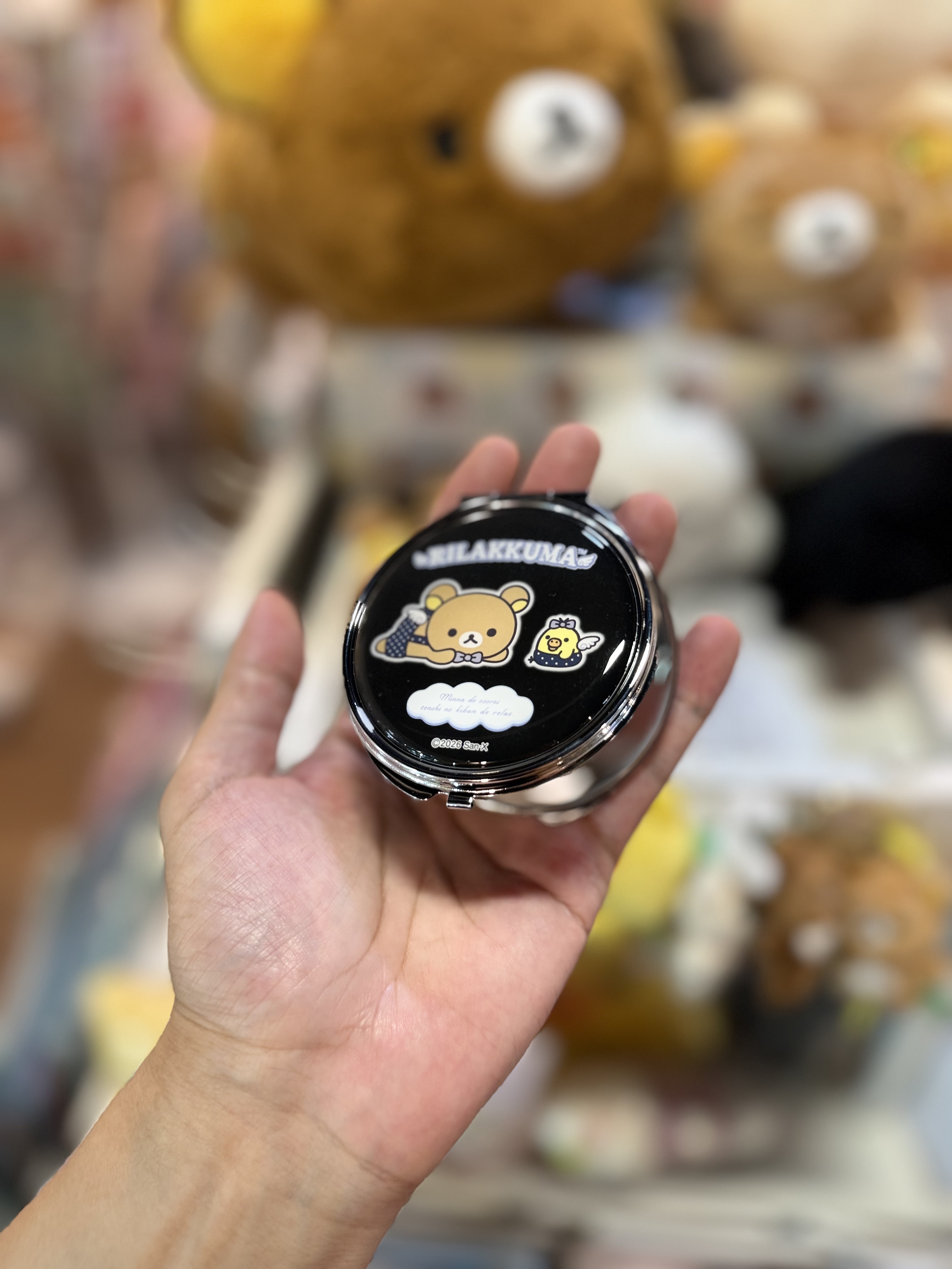 《現貨》全新Rilakkuma 黑白波點天使系列圓型小摺鏡