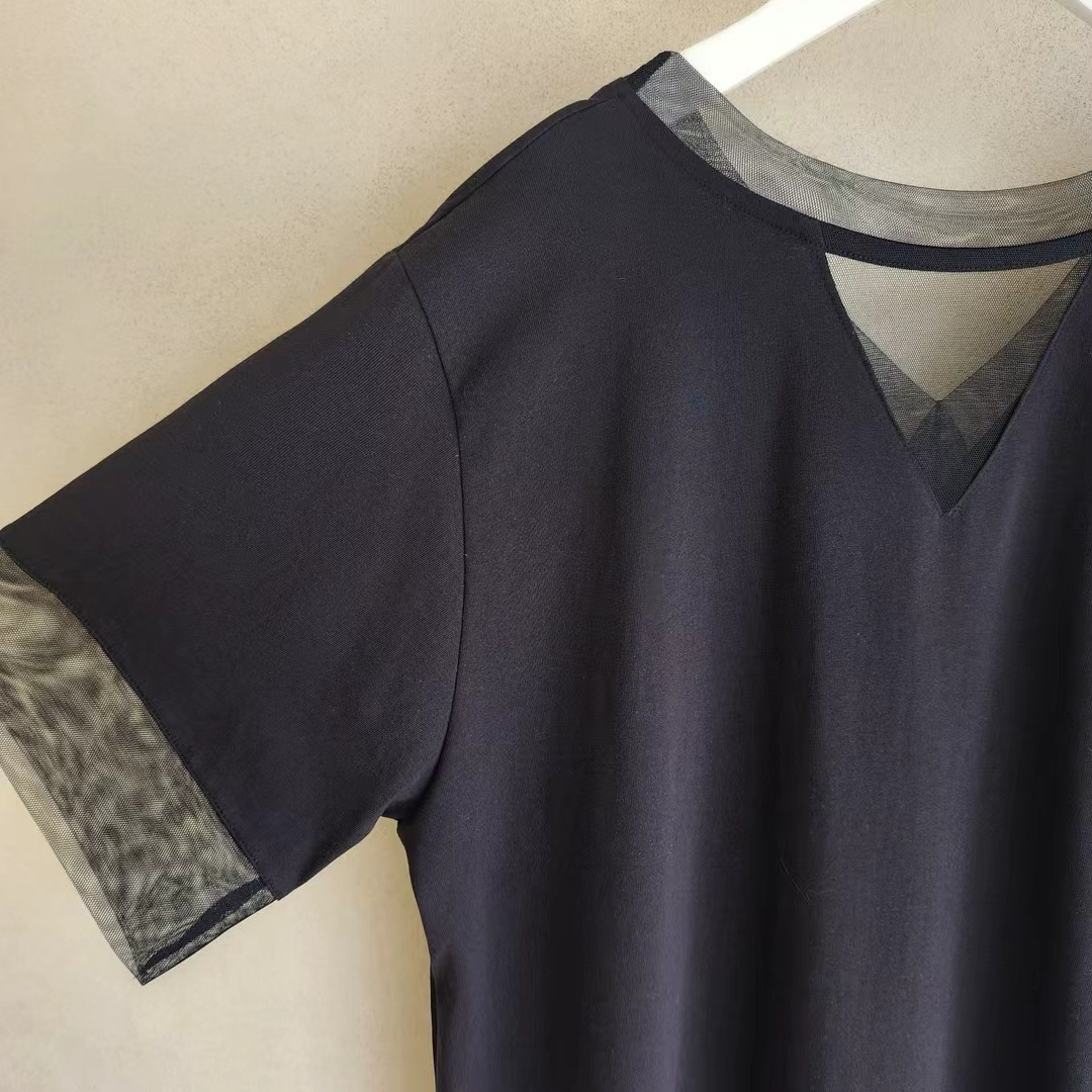 V-Neck Loose Midi Dress with Sheer Lace Cuff Sleeves ‖ V领拼接蕾丝袖宽松中长款连衣裙 KR029672