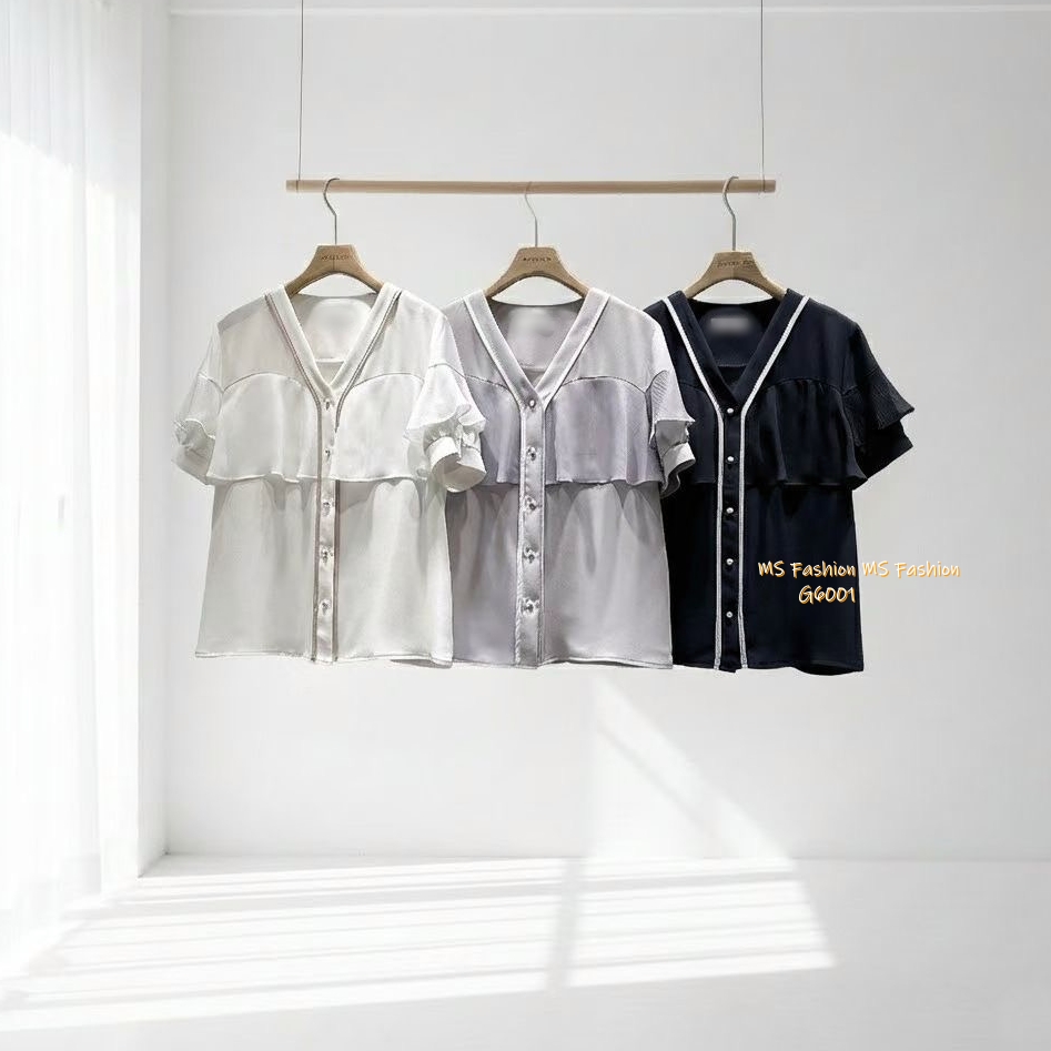 G6001 韓國🇰🇷靚料V領ruffle top