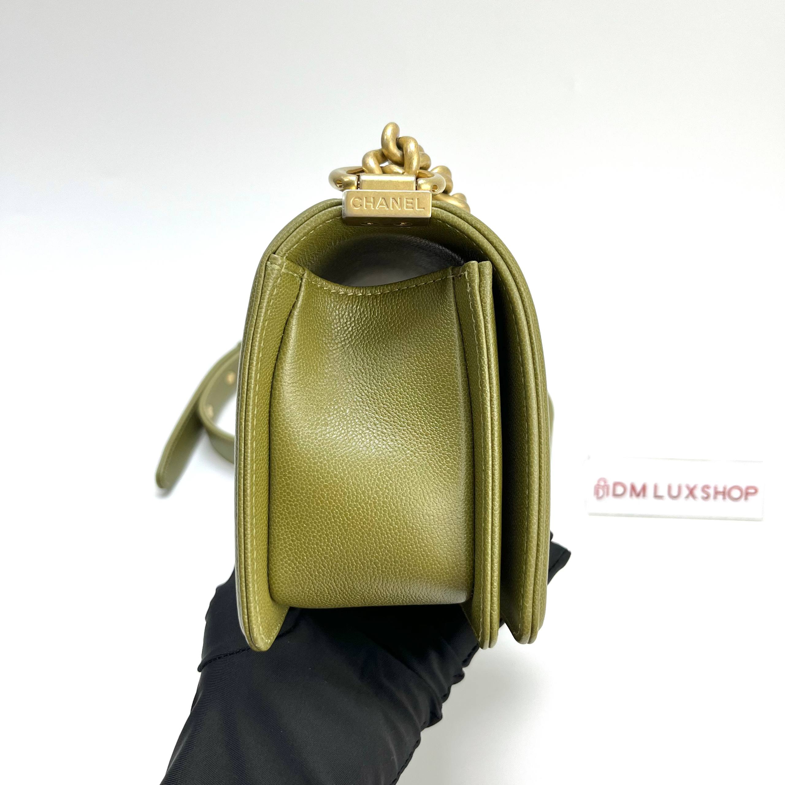 Chanel 22k Green Caviar Boy Small GHW (Microchip)