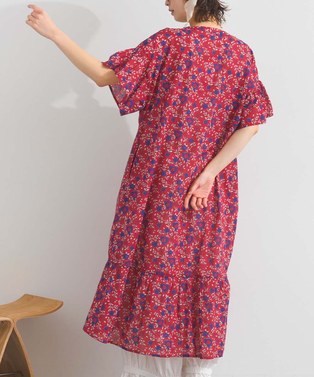 LP - 印度棉復古花卉連身裙 (紅色)