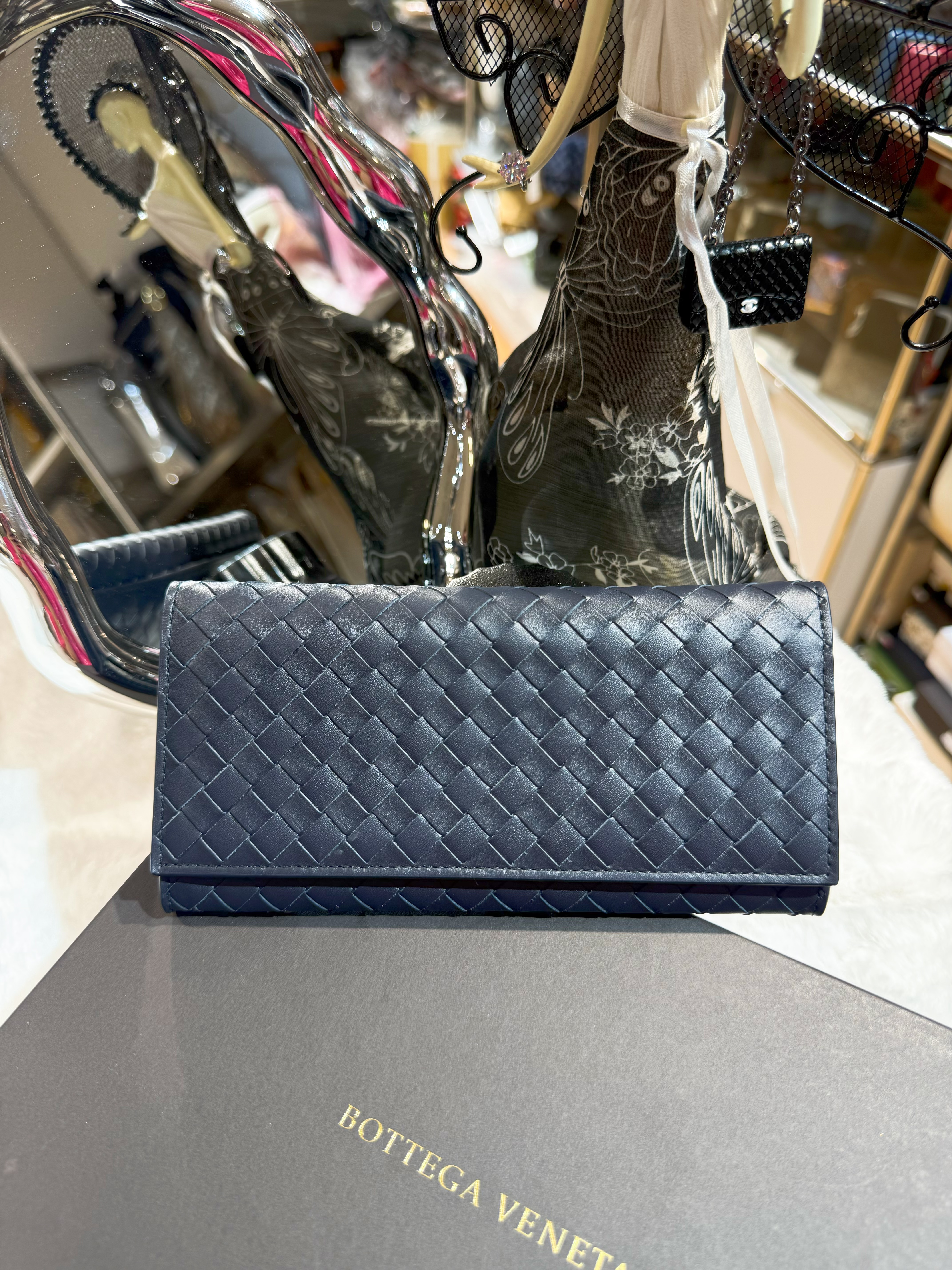 BV slim long wallet dark navy