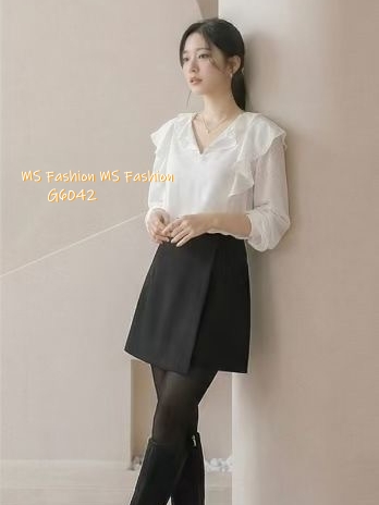 G6042 韓國🇰🇷靚料V領ruffle top
