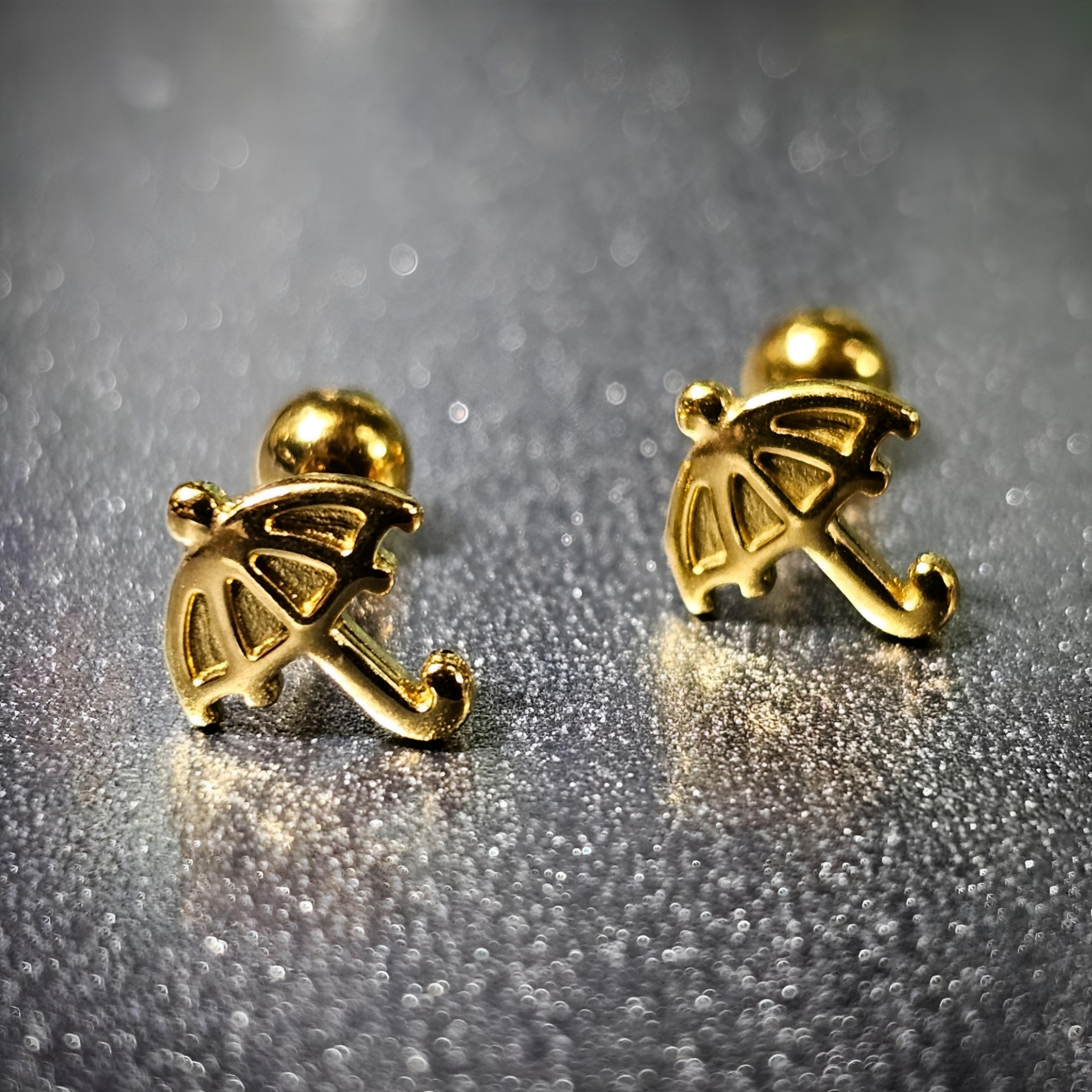 Timeless Umbrella | 恆久之傘 - 真空電鍍金色鋼耳環